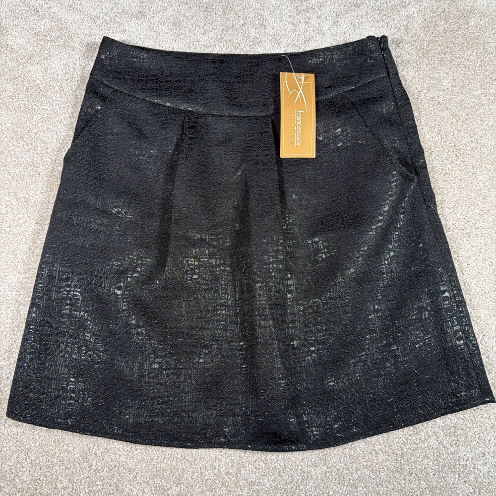 Criss Cross Francescas Textured‎  Skirt Womens Medium Black A Line Boutique NEW